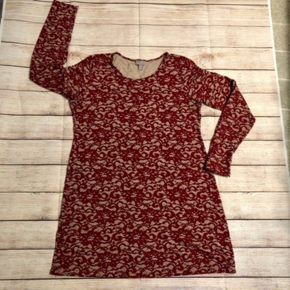 J. Jill Red Tan Pattern Stretch Tunic S - Picture 1 of 6